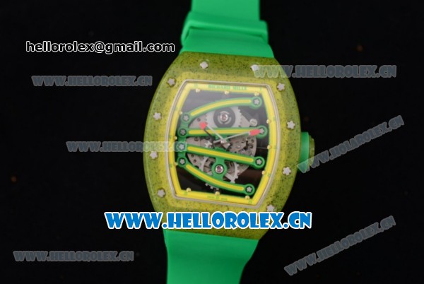 Richard Mille RM 59-01 Miyota 9015 Automatic Carbon Nanotubes Case with Skeleton Dial and Green Rubber Strap - Click Image to Close